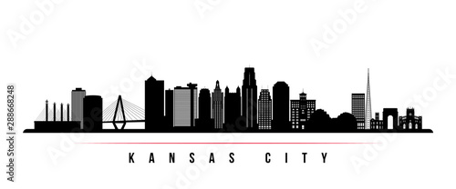 Kansas City skyline horizontal banner. Black and white silhouette of Kansas City, Missouri. Vector template for your design.
