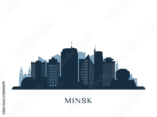 Minsk skyline, monochrome silhouette. Vector illustration.