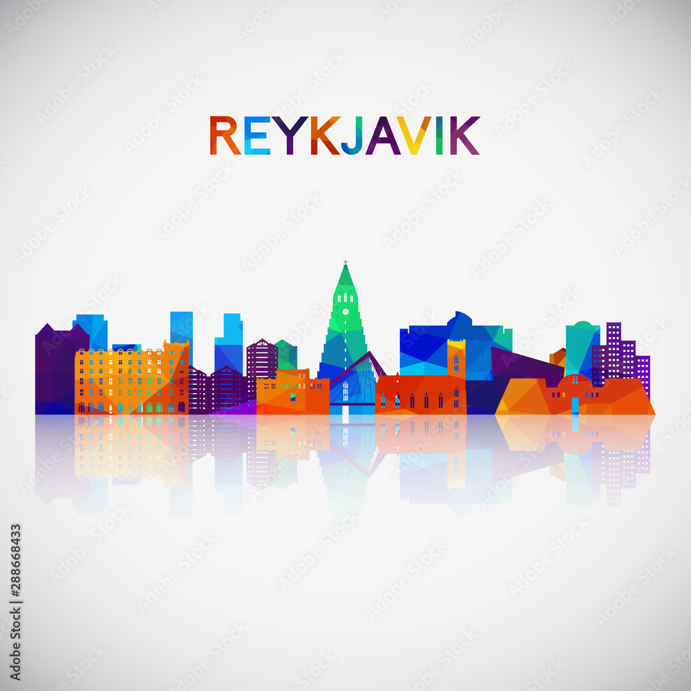 Reykjavik skyline silhouette in colorful geometric style. Symbol for your design. Vector illustration.