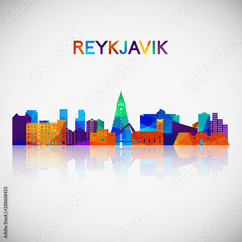 Reykjavik skyline silhouette in colorful geometric style. Symbol for your design. Vector illustration.