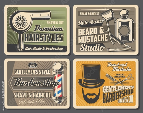 Shaving and haircut retro service, barbershop