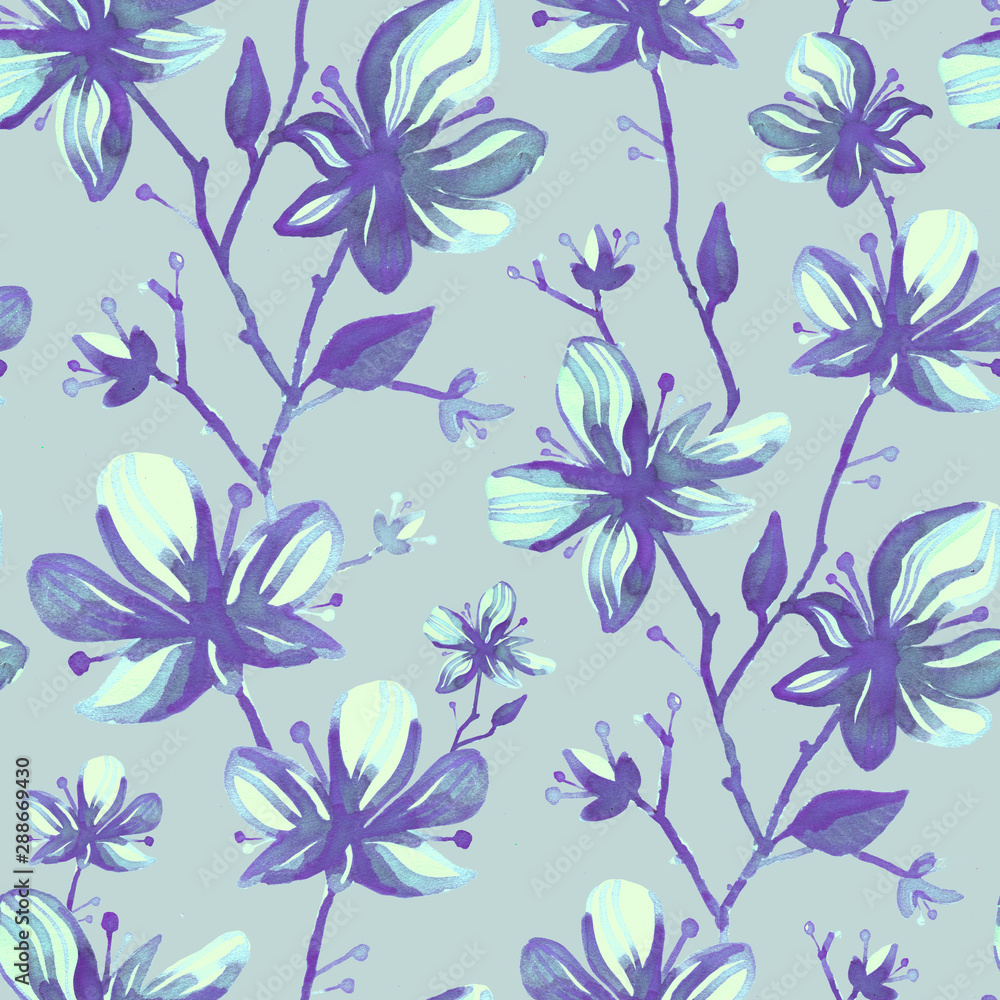 Seamless floral pattern. Orchids on the background. Botanical illustration. Design for packaging, fabric, textile, wallpaper, website, cards.