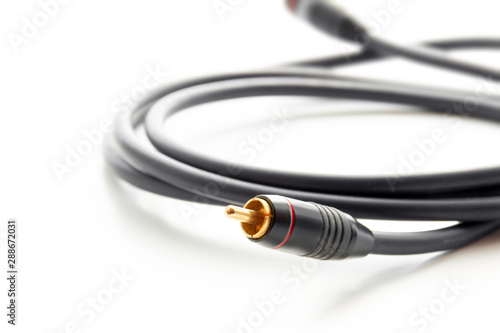 Coaxial RCA wire cable close up