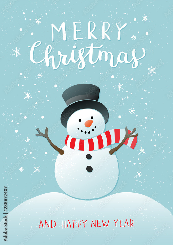 Fototapeta Christmas background with snowman. New year illustration.