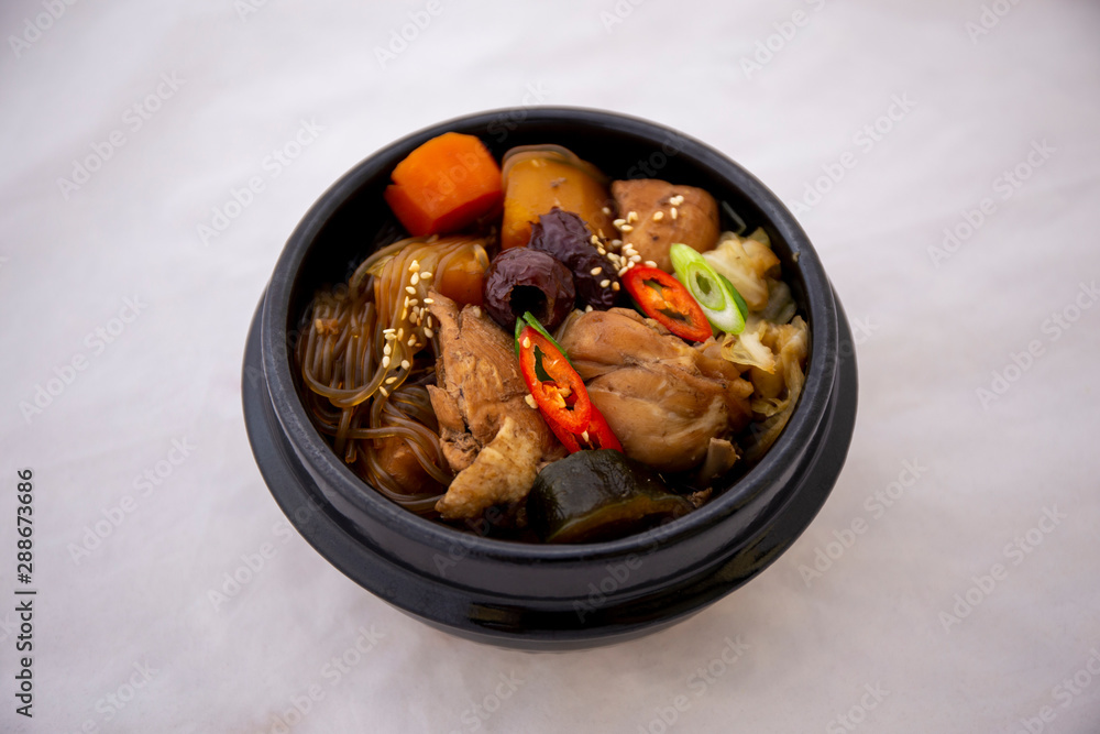 Korean chicken food with soy sauce, Jjimdak Korean chicken food with soy sauce, Jjimdak