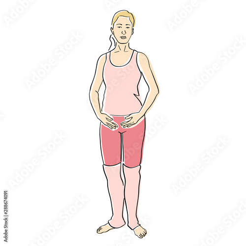 Body ballet. Female silhouette in leggings. Contemporary and popular fitness. Vector flat illustration. Isolated hand drawn black contour and colors.