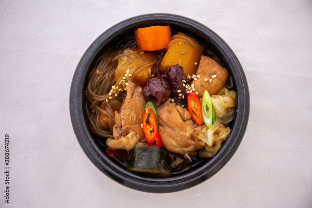 Korean chicken food with soy sauce, Jjimdak Korean chicken food with soy sauce, Jjimdak