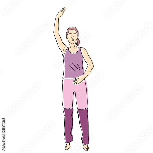 Body ballet. Female silhouette in leggings. Contemporary and popular fitness. Vector flat illustration. Isolated hand drawn black contour and colors.