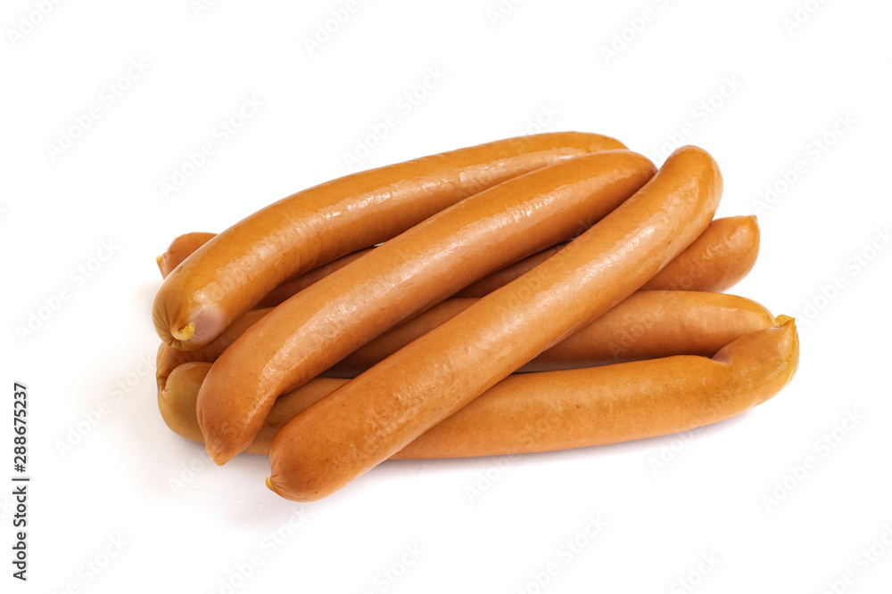 Fresh boiled sausages isolated on white background