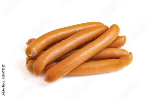 Fresh boiled sausages isolated on white background