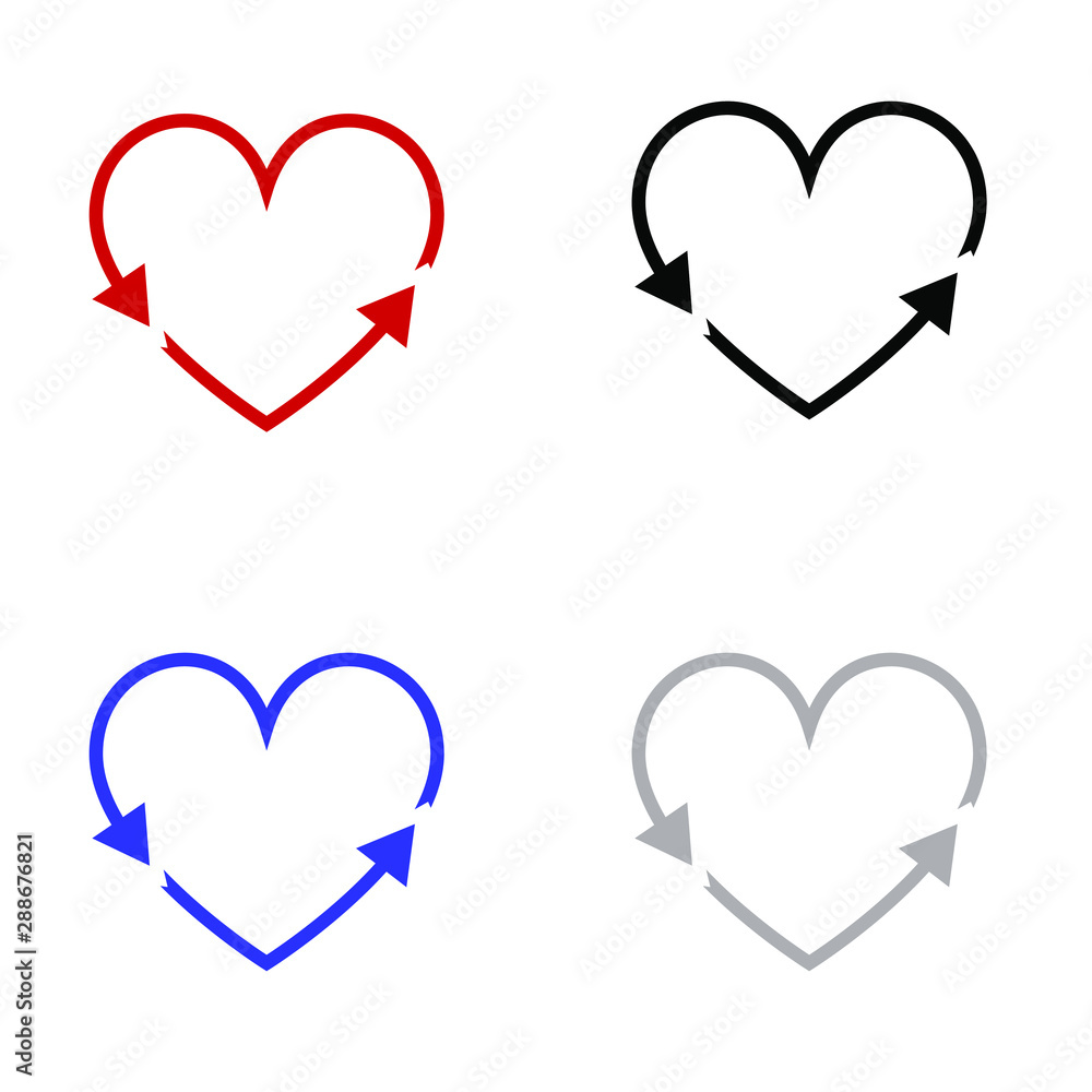 Recycle heart arrow sign. Recycle love icon vector. Heart shape cycle earth enviromental background concept. Recycle heart arrow sign. Recycle love icon vector. Heart shape cycle earth enviromental background concept.