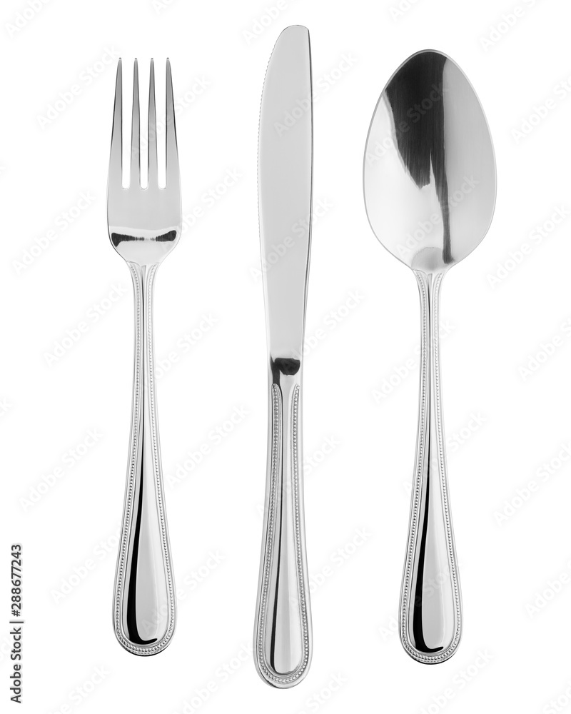 fork, knife, spoon, cutlery isolated on white background, clipping path - obrazy, fototapety, plakaty 