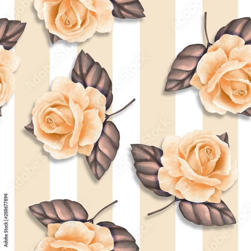 Beautiful seamless pattern with yellow roses. Floral background