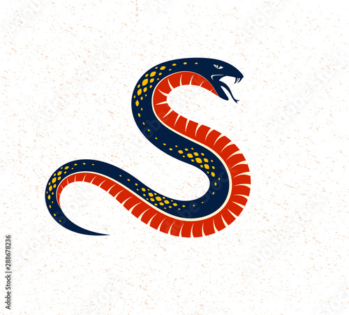 Snake vector logo emblem or tattoo, deadly poison dangerous serpent, venom aggressive predator reptile animal vintage style illustration.