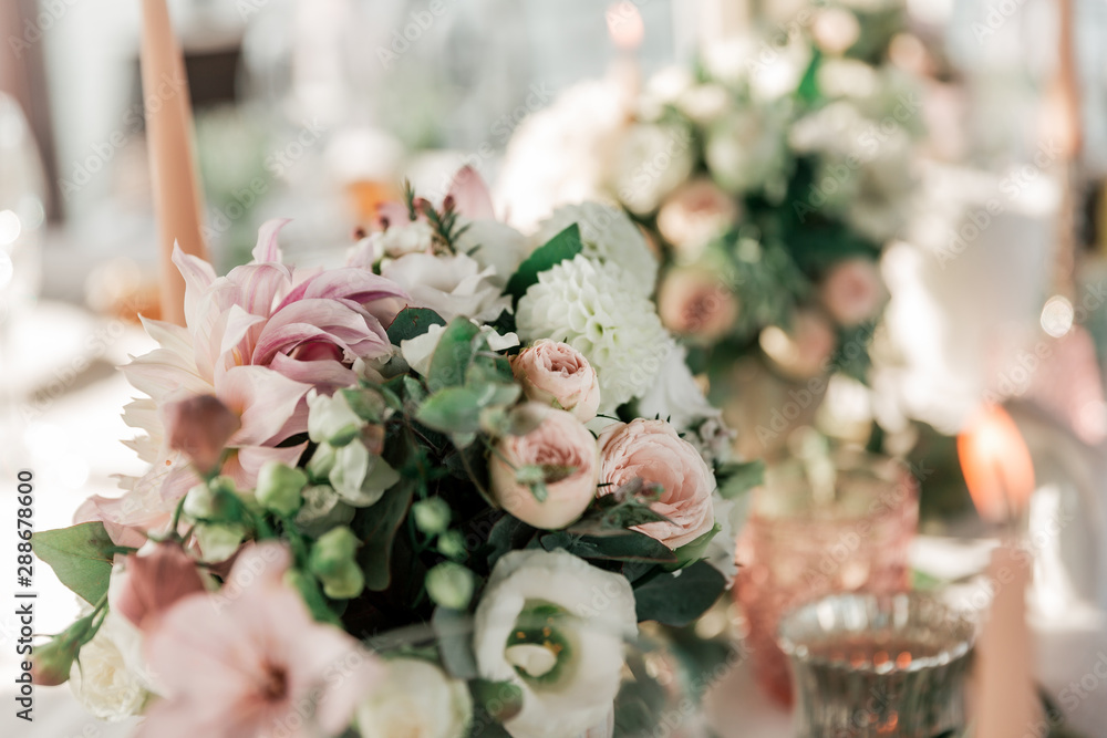 close up. beautiful bouquet on the wedding table