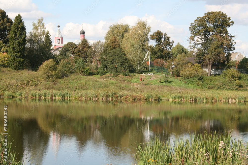 landscape with lake and trees landscape with lake and trees