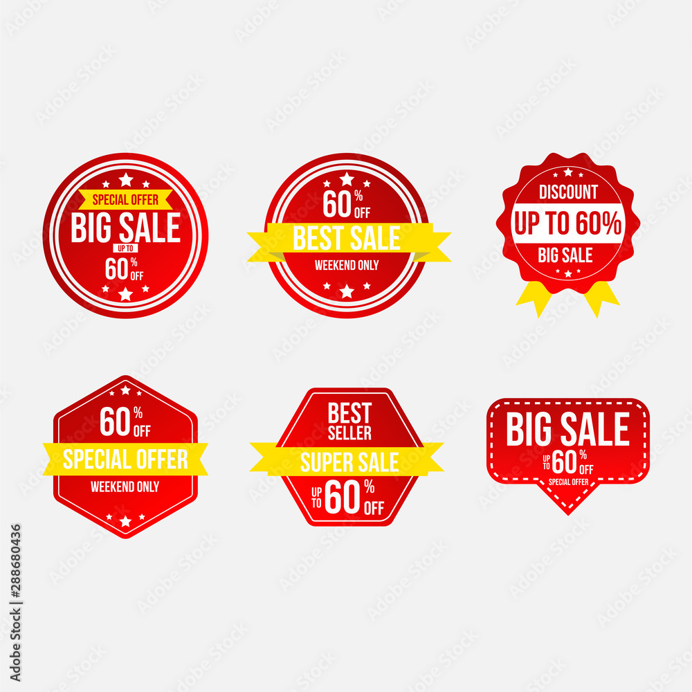 Set of red colored stickers and banners. Big set of beautiful discount and promotion banners. Advertising element. Sale banner tag. Geometric shapes and confetti. Vector illustration. - Vector Set of red colored stickers and banners. Big set of beautiful discount and promotion banners. Advertising element. Sale banner tag. Geometric shapes and confetti. Vector illustration. - Vector