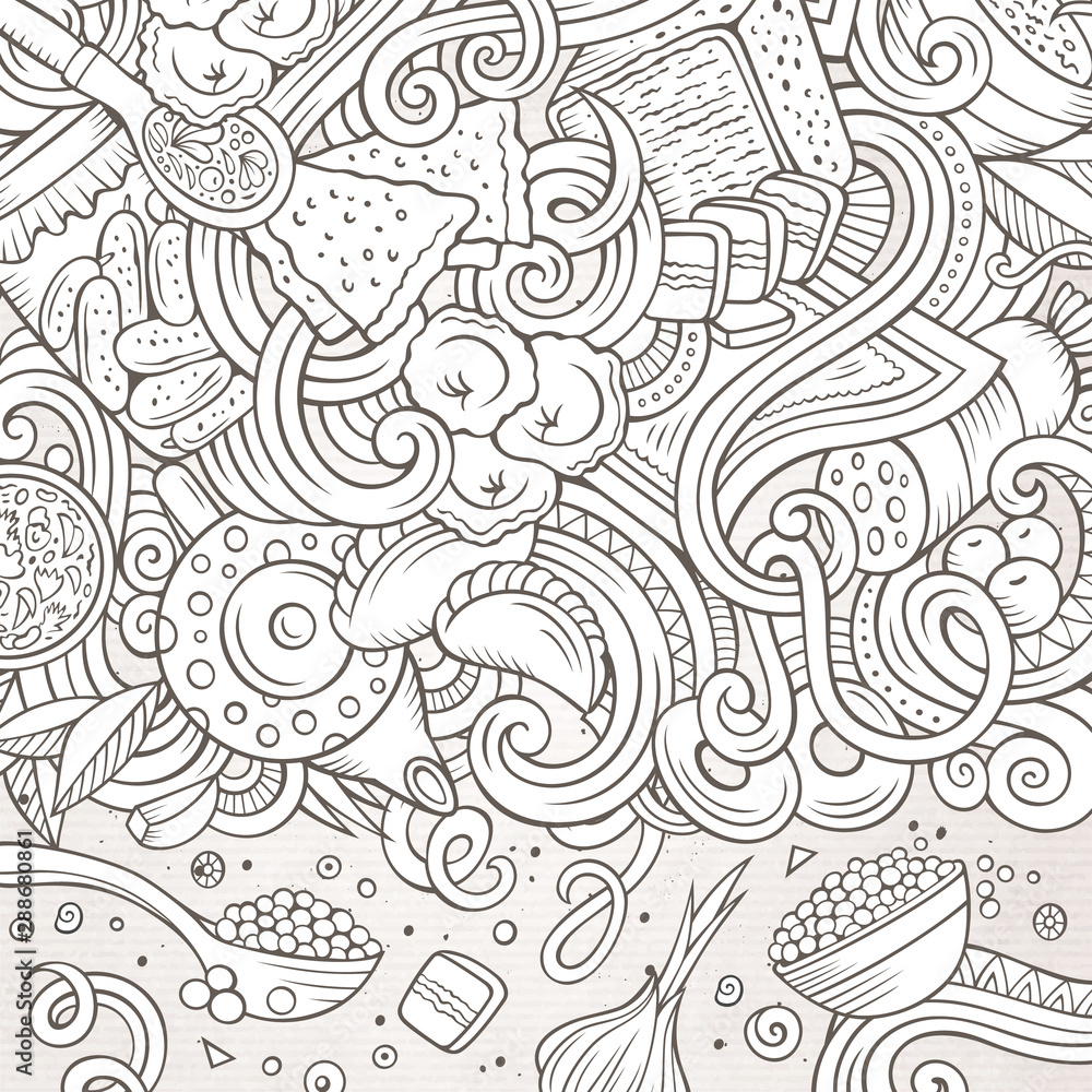 Cartoon cute doodles Russian food frame design Cartoon cute doodles Russian food frame design