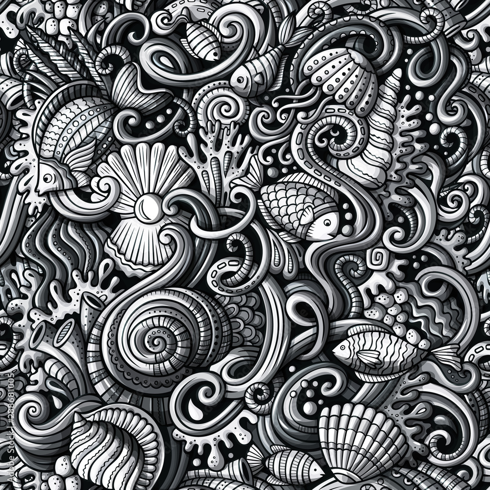 Cartoon doodles under water life seamless pattern Cartoon doodles under water life seamless pattern