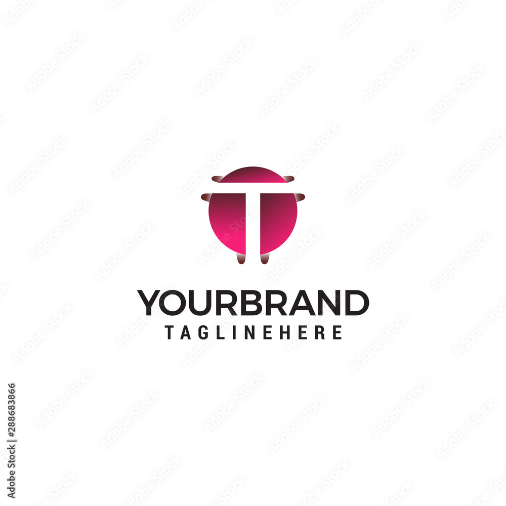 letter T in circle shape logo design concept template
