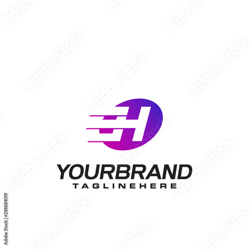 Abstract letter H logo with fast speed lines fast speed moving delivery concept design