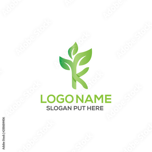 K Letter eco logo design template