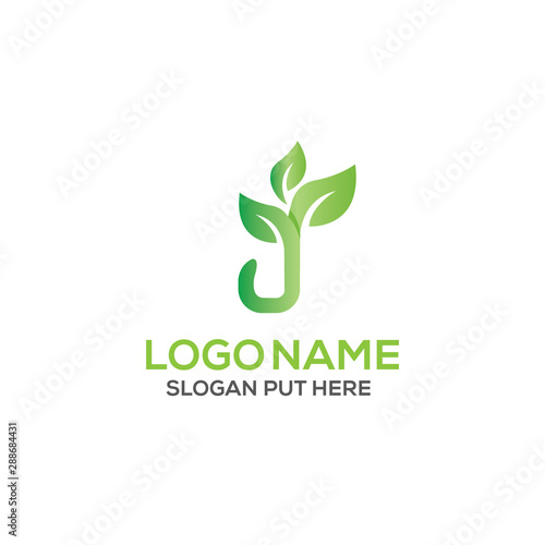 J Letter eco logo design template 