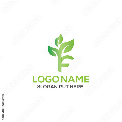 F Letter eco logo design template