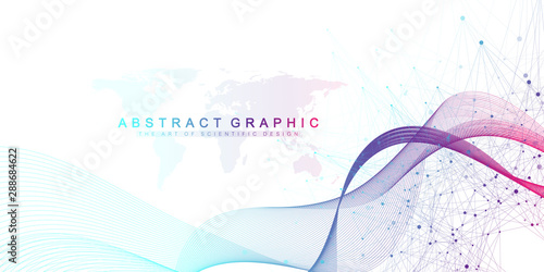 Expansion of life. Colorful explosion background with connected line and dots, wave flow. Visualization Quantum technology. Abstract graphic background explosion, motion burst, vector illustration.