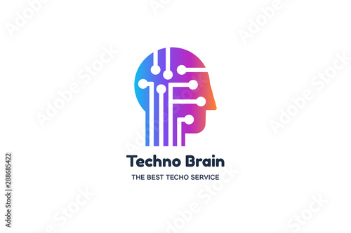 Techno brain vector banner template