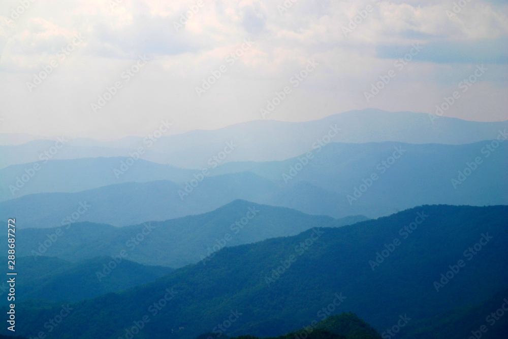 view over Blue Ridge Mountains in misty air