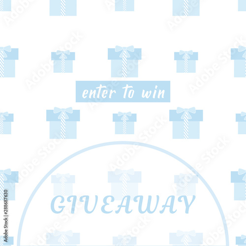 Cute giveaway banner with light blue gift boxes. Social media template for online contest. Enter to win a prize