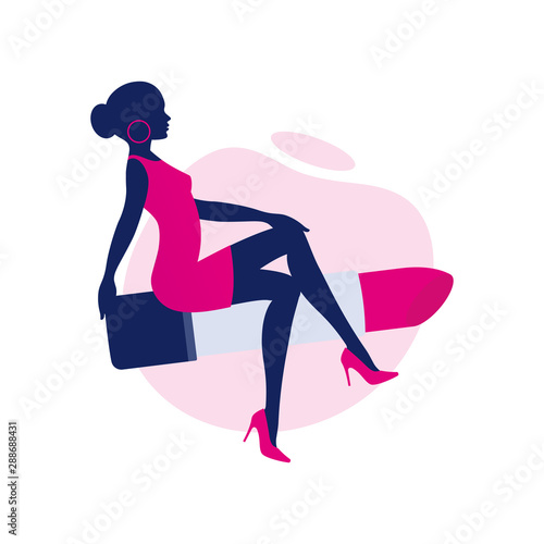 Vector illustration of sexy lady sitting in the lipstick. Isolated on white background.