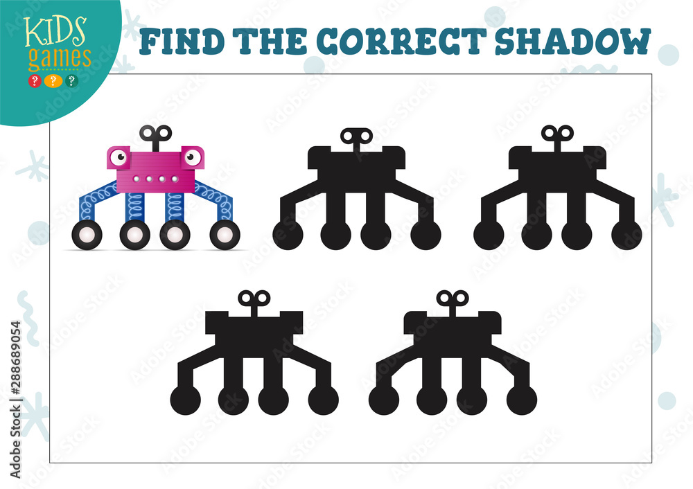 Find the correct shadow for cute cartoon robot educational preschool kids mini game Find the correct shadow for cute cartoon robot educational preschool kids mini game
