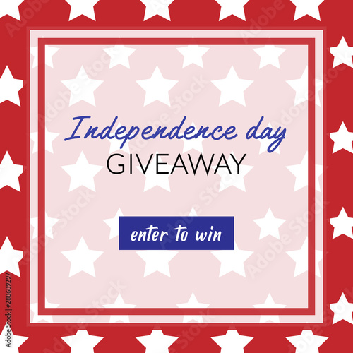 Independence day giveaway banner. Vector square red template with white stars for social media contest