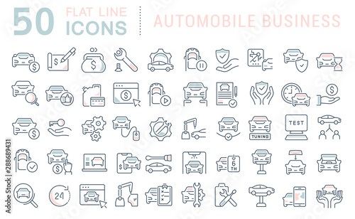 Set Vector Line Icons of Automobile Business