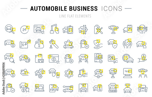 Set Vector Line Icons of Automobile Business