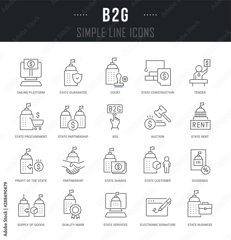 Set Vector Line Icons of B2G Set Vector Line Icons of B2G