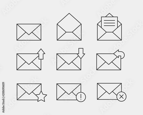 Set envelop icons letter. Envelope icon vector template. Mail symbol element. Mailing sign for web or print design.