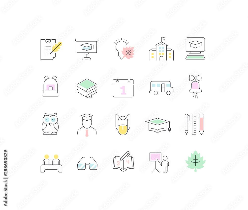 Set Vector Line Icons of Back to School