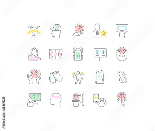 Set Vector Line Icons of Basketball.