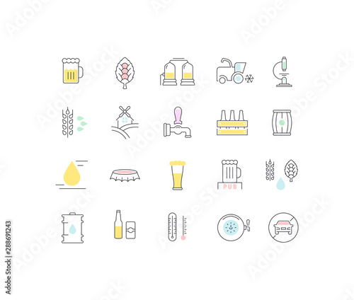 Set Vector Flat Line Icons Beer
