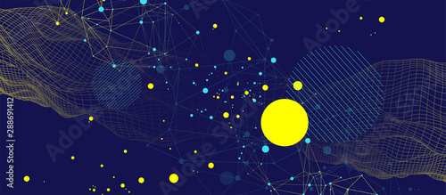 Template for science and technology presentation. Plexus style background.