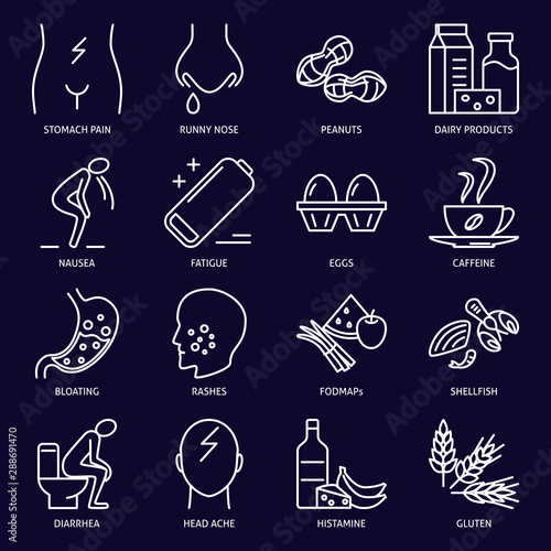 Food intolerance icon set in thin line style