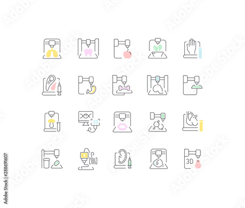 Set Vector Line Icons of 3D Bioprinting.