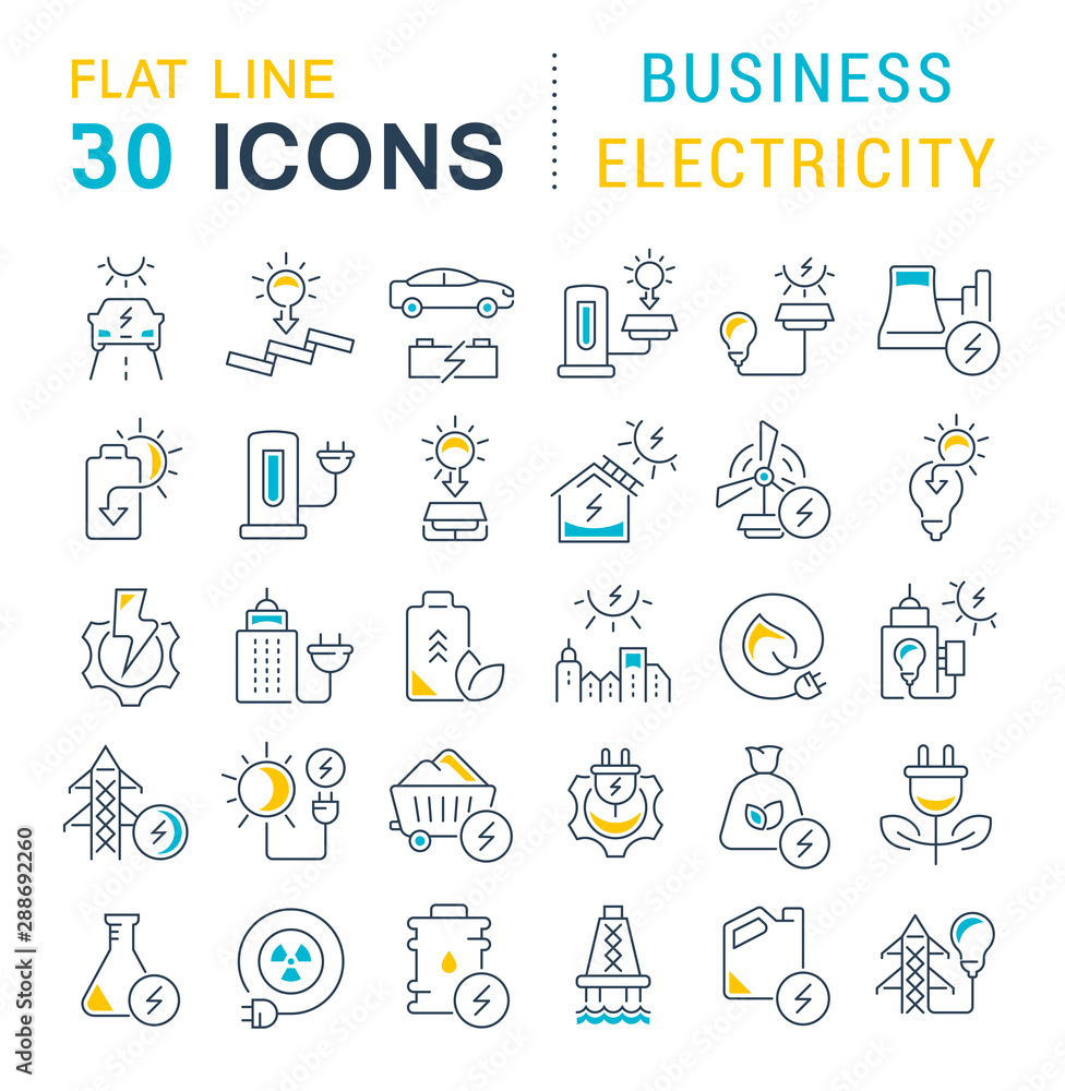 Set Vector Line Icons of Business Electricity Set Vector Line Icons of Business Electricity