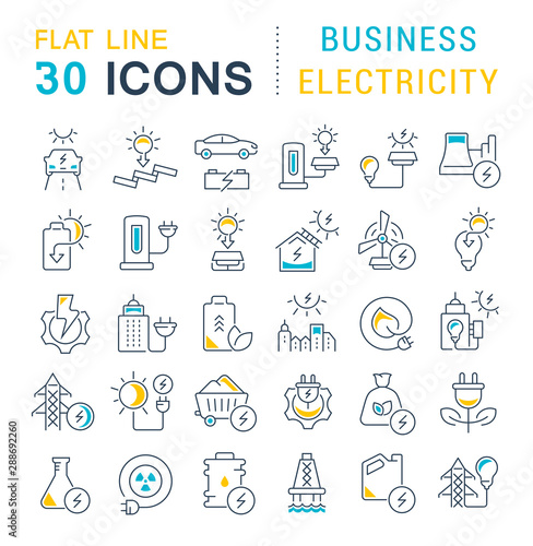 Set Vector Line Icons of Business Electricity