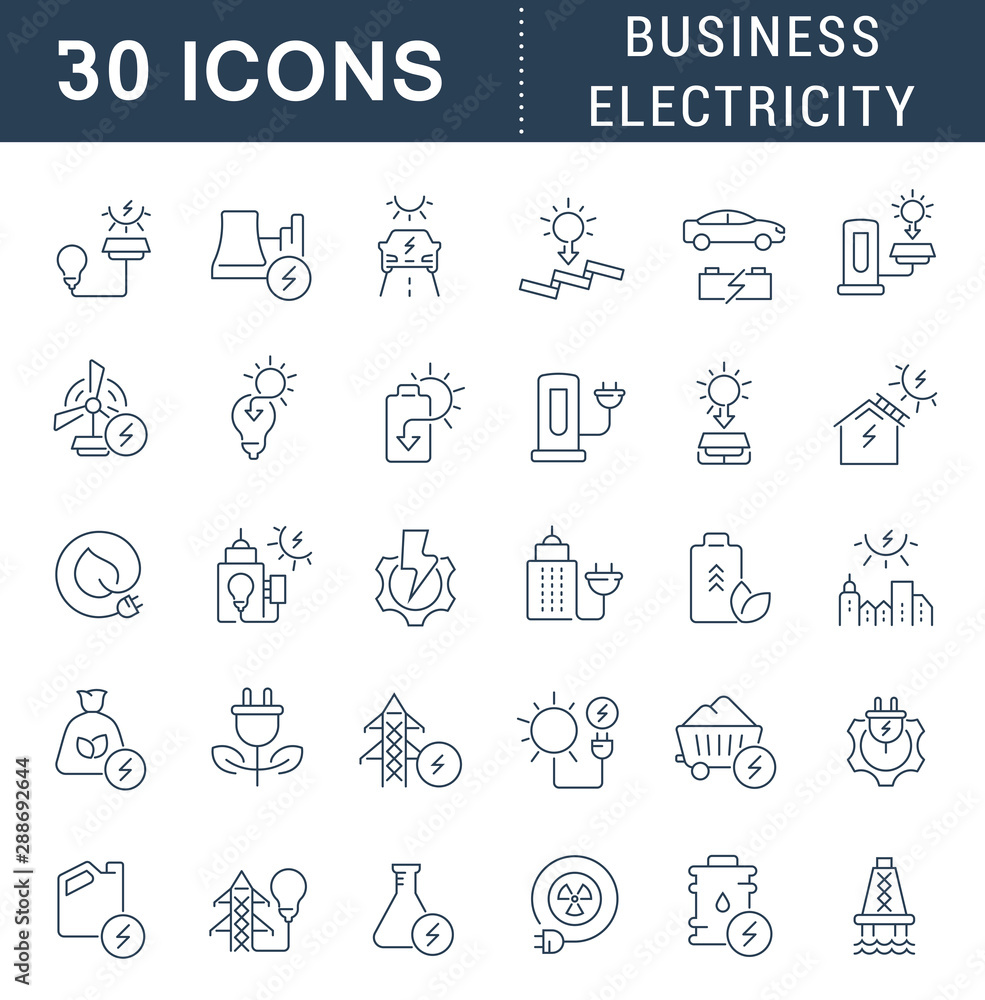 Set Vector Line Icons of Business Electricity