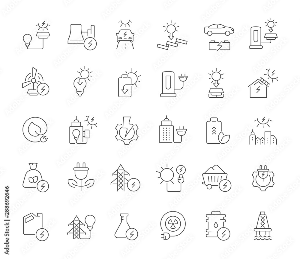 Set Vector Line Icons of Business Electricity Set Vector Line Icons of Business Electricity