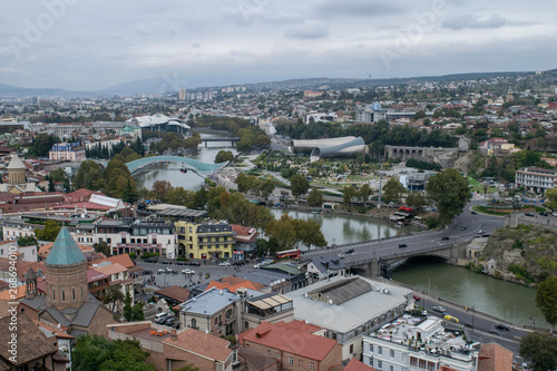 View of the Tbilisi Cityscape along the Mtkvari River in Georgia